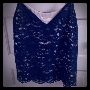 Babaton teal lace top with champagne underlay
